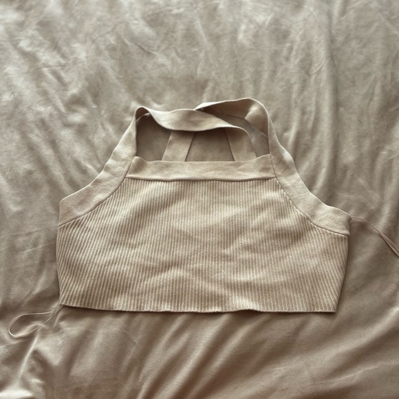House of Harlow 1960 Tops - Beige Ribbed Halter Top - House of Harlow